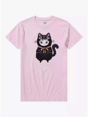 Cute Black Cat Graphic T-Shirt in Pink